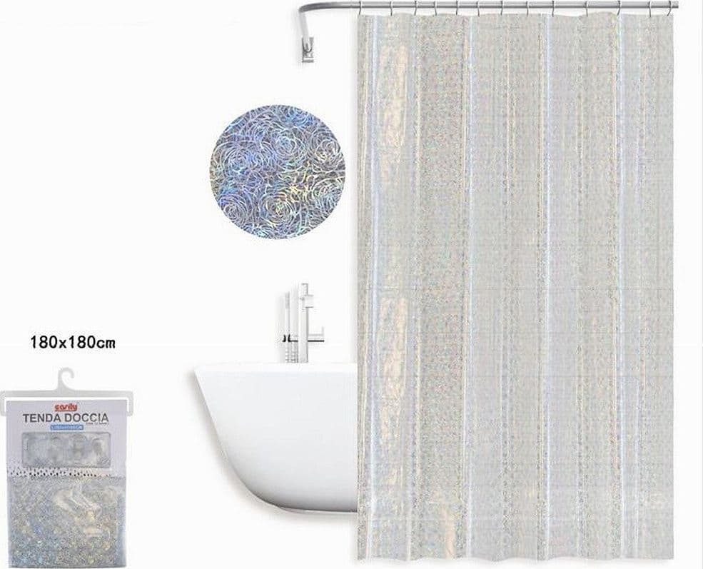 TENDA PER DOCCIA VASCA DA BAGNO DESIGN ASTRATTO CON 12 GANCI 180 X 180 CM 87187 - 2