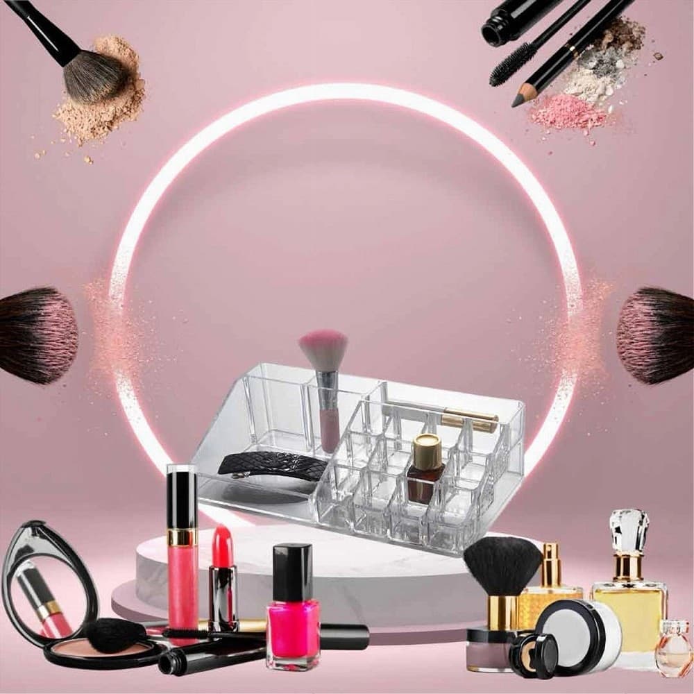 ORGANIZER PORTATRUCCHI TRASPARENTE 16 SCOMPARTI COSMETICI ESPOSITORE MAKEUP 10250 - 6