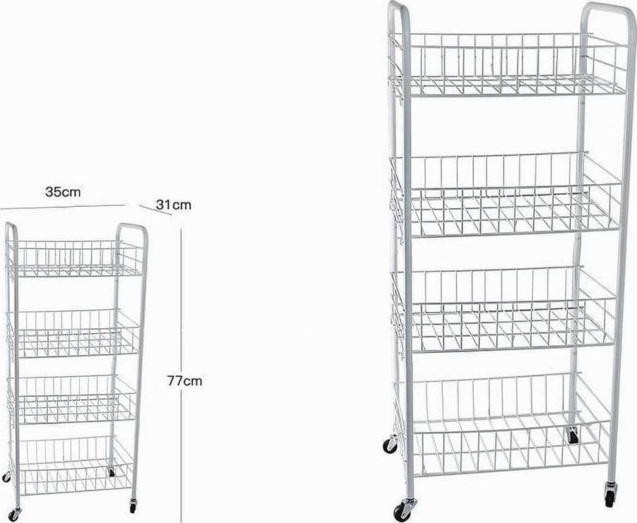 CARRELLO IN METALLO DA BAGNO PORTAOGGETTI 4 RIPIANI PORTA OGGETTI CON RUOTE 52532 - 2