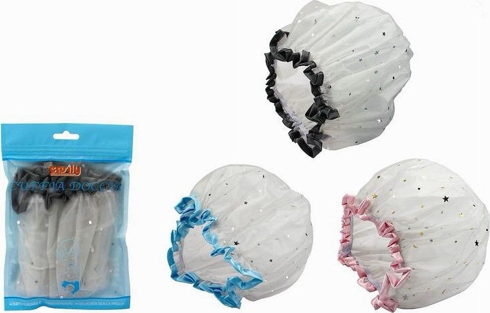 SET 2 PZ CUFFIA PER DOCCIA BAGNO ELASTICO BORDINO STELLE PROTEGGE CAPELLI 59708 - 2