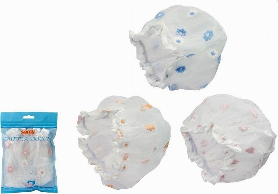SET 2PZ CUFFIA PER DOCCIA BAGNO ELASTICO FANTASIA A FIORI PROTEGGE CAPELLI 79482 - 2