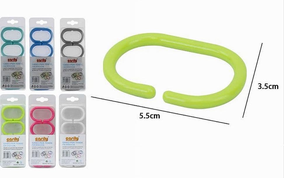 SET 12 PZ ANELLI GANCIO PER TENDA DA DOCCIA BOX BAGNO COLORATI IN PLASTICA 52763 - 4