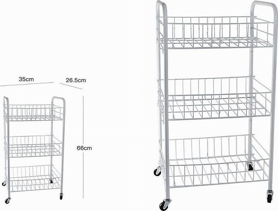 CARRELLO IN METALLO DA BAGNO PORTAOGGETTI 3 RIPIANI PORTA OGGETTI CON RUOTE 52531 - 3