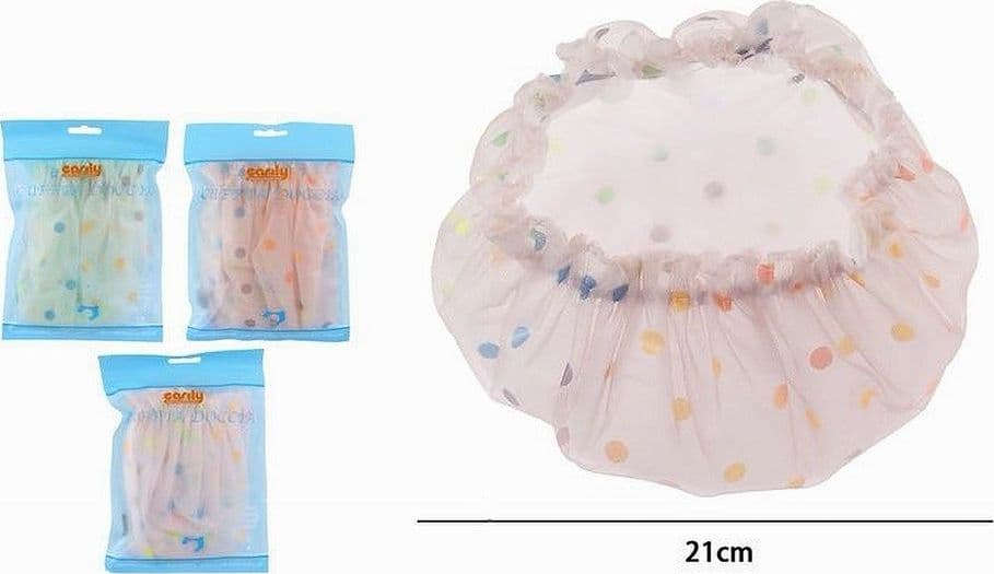 SET 2 PZ CUFFIA PER DOCCIA BAGNO COLORATA A POIS ELASTICO PROTEGGE CAPELLI 87181 - 2