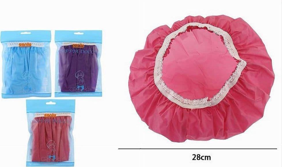 SET 3 PZ CUFFIA DOCCIA BAGNO ELASTICO CON BORDINO A PIZZO PROTEGGE CAPELLI 87180 - 2