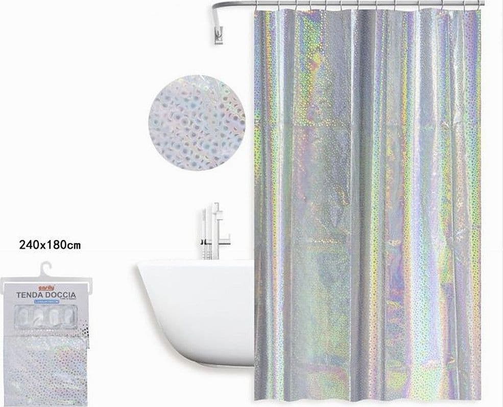 TENDA DOCCIA VASCA BAGNO EFFETTO PAILLETTATO IRIDESCENTE 12 GANCI 240X180CM 87190 - 2