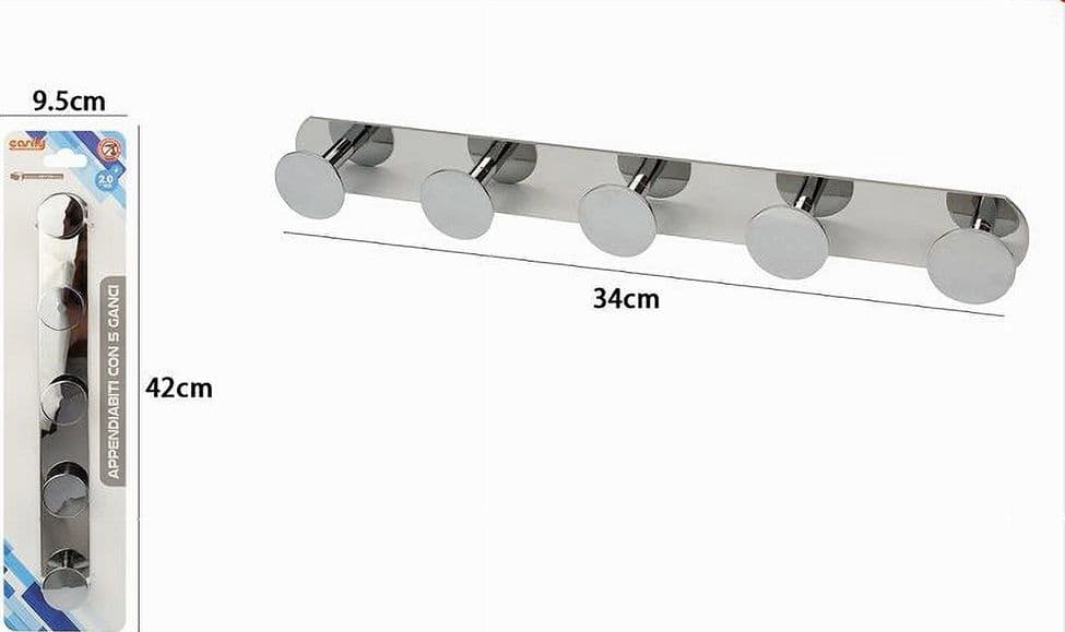 APPENDINO CON 5 GANCI APPENDI PORTA ASCIUGAMANO 5 POSTI BAGNO CASA CROMATO 59764 - 2