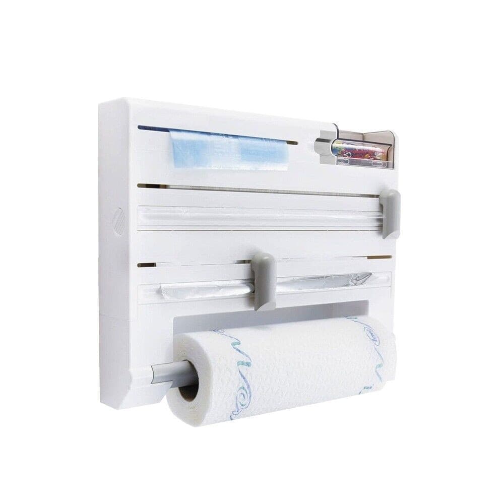 PORTA ROTOLO DA CUCINA CARTA 5IN1 DA PARETE ORGANIZER DISPENSER PELLICOLA NASTRO - 11
