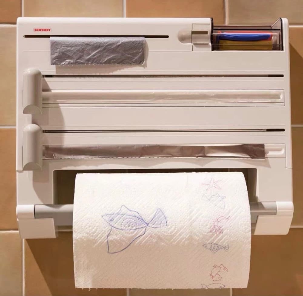 PORTA ROTOLO DA CUCINA CARTA 5IN1 DA PARETE ORGANIZER DISPENSER PELLICOLA NASTRO - 13