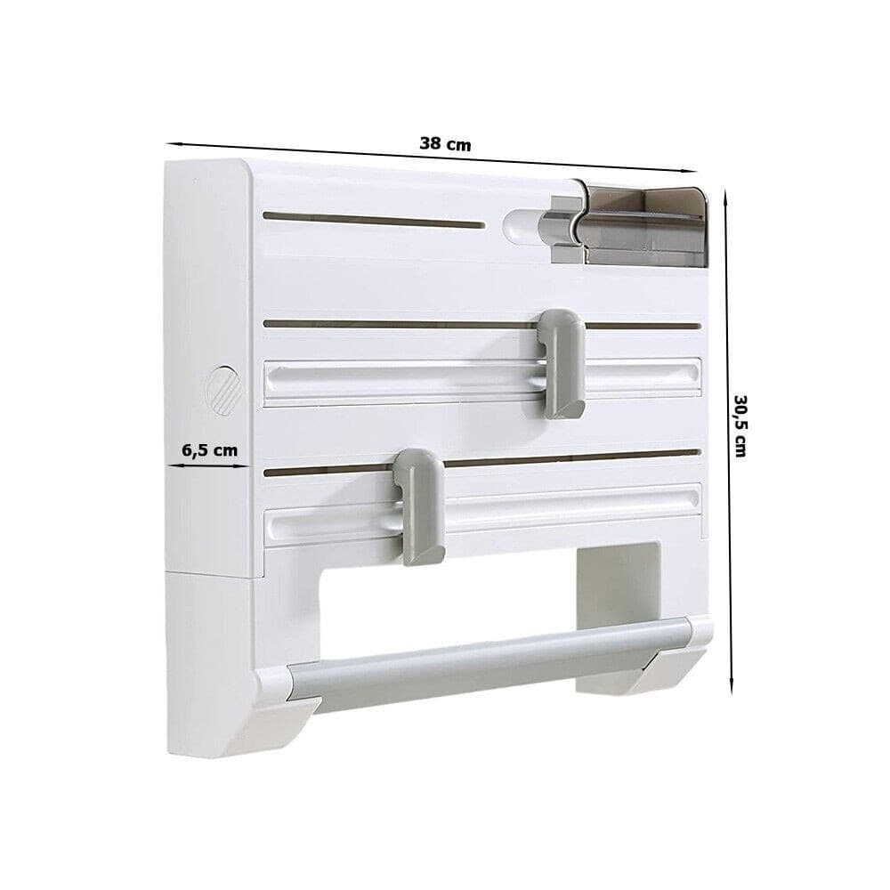 PORTA ROTOLO DA CUCINA CARTA 5IN1 DA PARETE ORGANIZER DISPENSER PELLICOLA NASTRO - 9