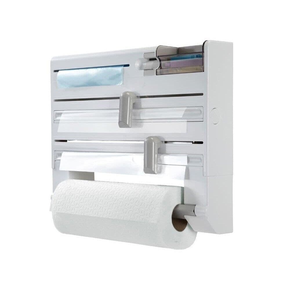 PORTA ROTOLO DA CUCINA CARTA 5IN1 DA PARETE ORGANIZER DISPENSER PELLICOLA NASTRO - 10