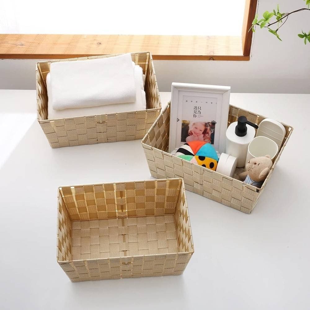 PORTA OGGETTI ORGANIZER BAGNO CAMERA CUCINA IN TESSUTO BEIGE 28X22X10.5CM 79021 - 6