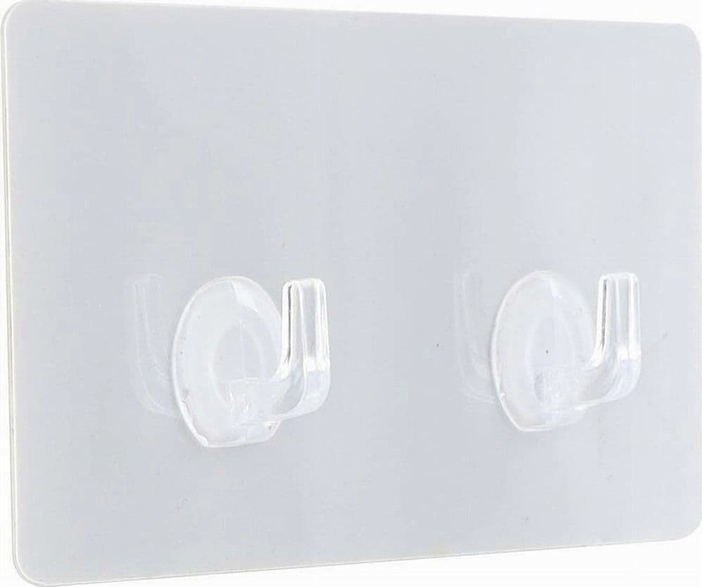 SET 2PZ GANCI ADESIVI APPENDINO DOPPIO RETTANGOLARE CASA PARETE TRASPARENTE 87758 - 3