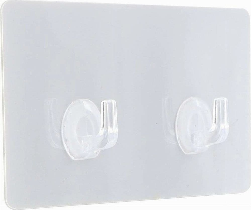 SET 2PZ GANCI ADESIVI APPENDINO DOPPIO RETTANGOLARE CASA PARETE TRASPARENTE 87758 - 3