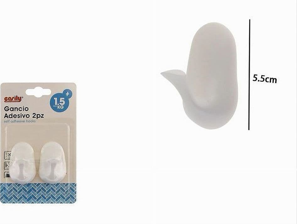 SET 2PZ GANCI APPENDINI ADESIVI BIANCO PARETE CASA CUCINA BAGNO ATTACCAPANNI 87017 - 2