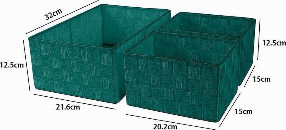 SET 3 CESTINI PORTA OGGETTI ORGANIZER IN TESSUTO RETTANGOLARI BAGNO VERDE 69951 - 2