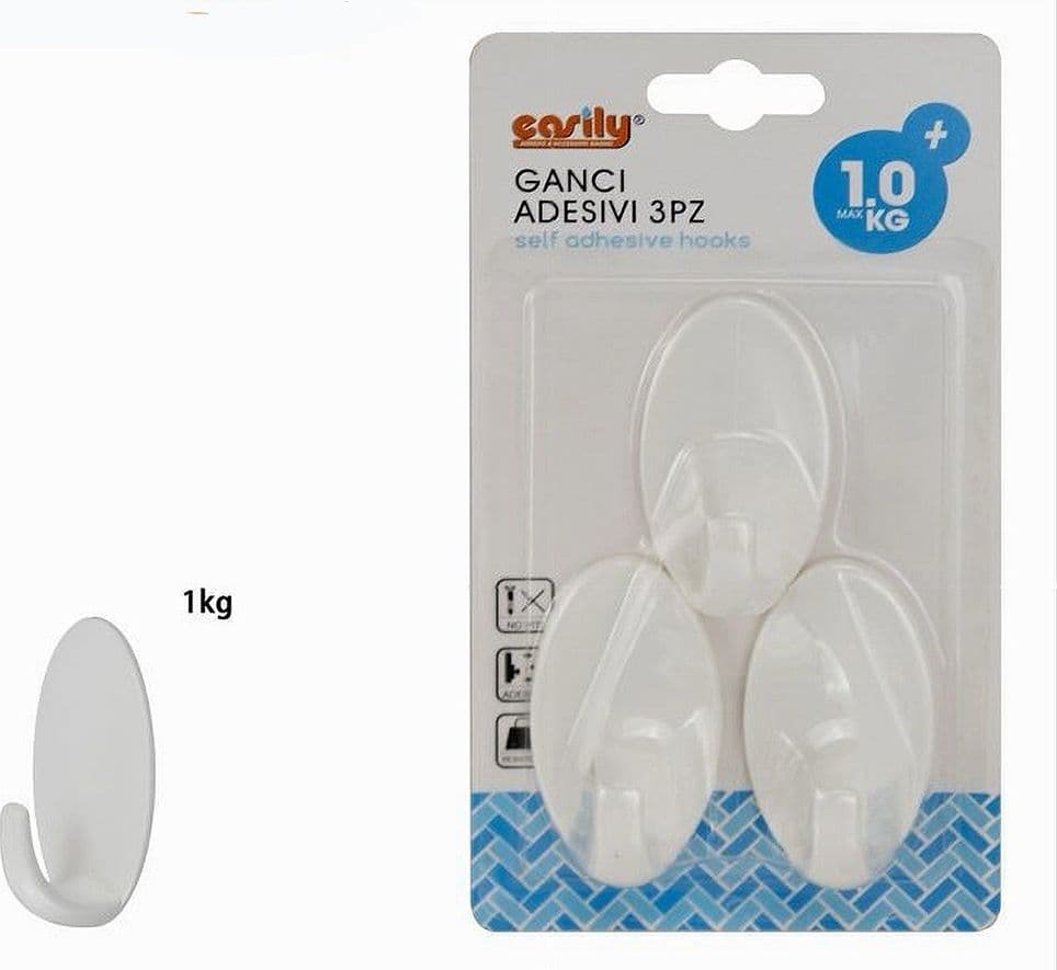 SET 3PZ GANCI APPENDINI ADESIVI OVALI PARETE CASA CUCINA BAGNO ATTACCAPANNI 59677 - 2