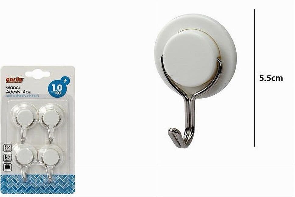 SET 4 PZ GANCI ADESIVI ATTACCAPANNI DA PARETE FORMA CIRCOLARE CASA 5.5 CM 79336 - 2