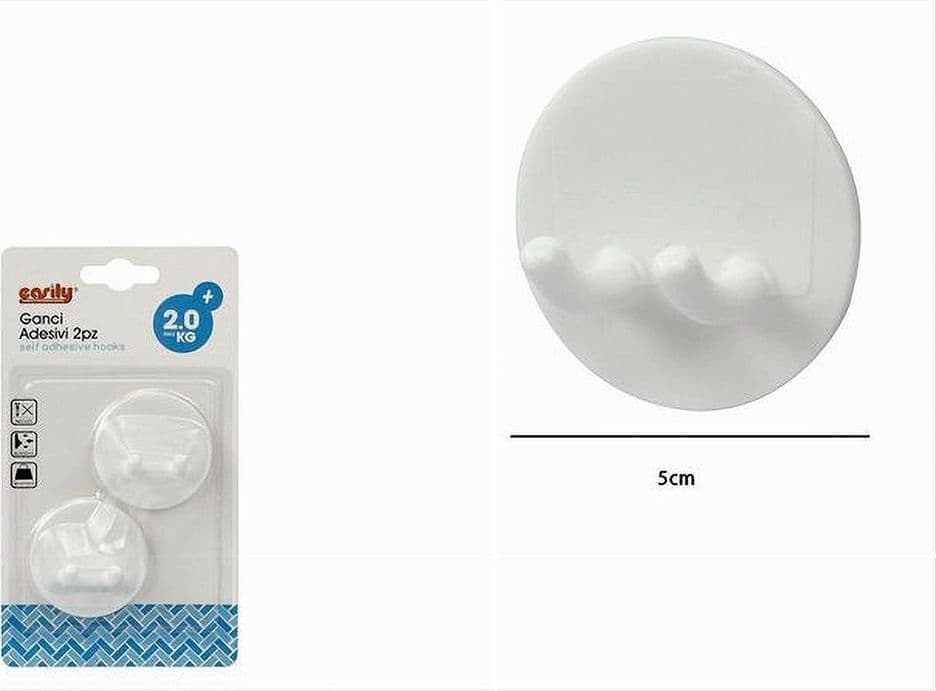 SET 2 PZ GANCI ADESIVI DOPPIO CASA BAGNO ATTACCAPANNI DA PARETE CIRCOLARE 79337 - 2