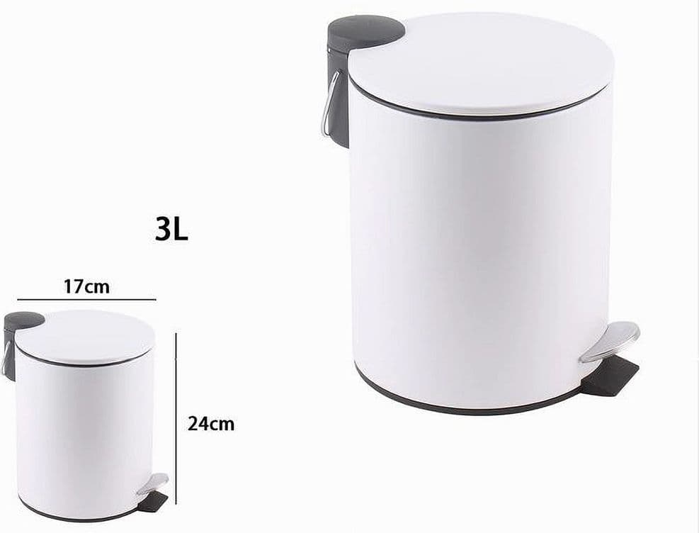 PATTUMIERA ACCIAIO A PEDALE 3LT BIDONE CESTINO SPAZZATURA BAGNO CASA BIANCO 87449 - 2