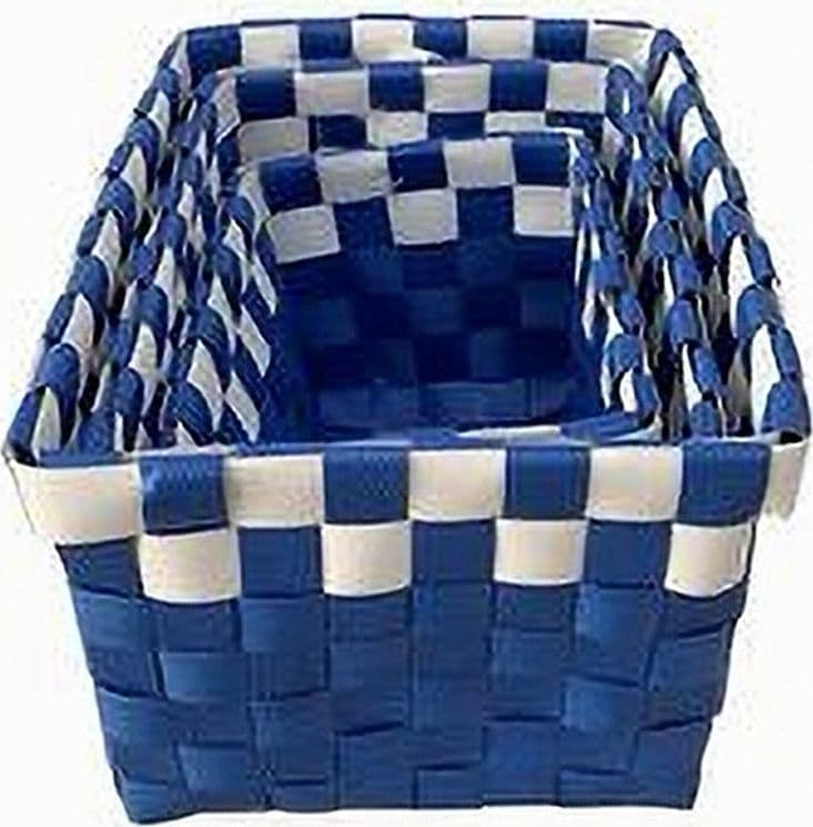 SET 3 CESTINI PORTAOGGETTI ORGANIZER TESSUTO BAGNO RETTANGOLARI BLU BIANCO 59082 - 3