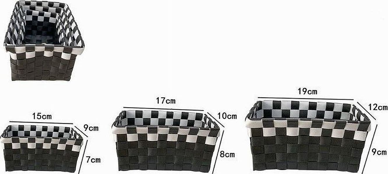 SET 3 CESTINI PORTAOGGETTI ORGANIZER TESSUTO BAGNO RETTANGOLARI NERO BIANCO 59079 - 5