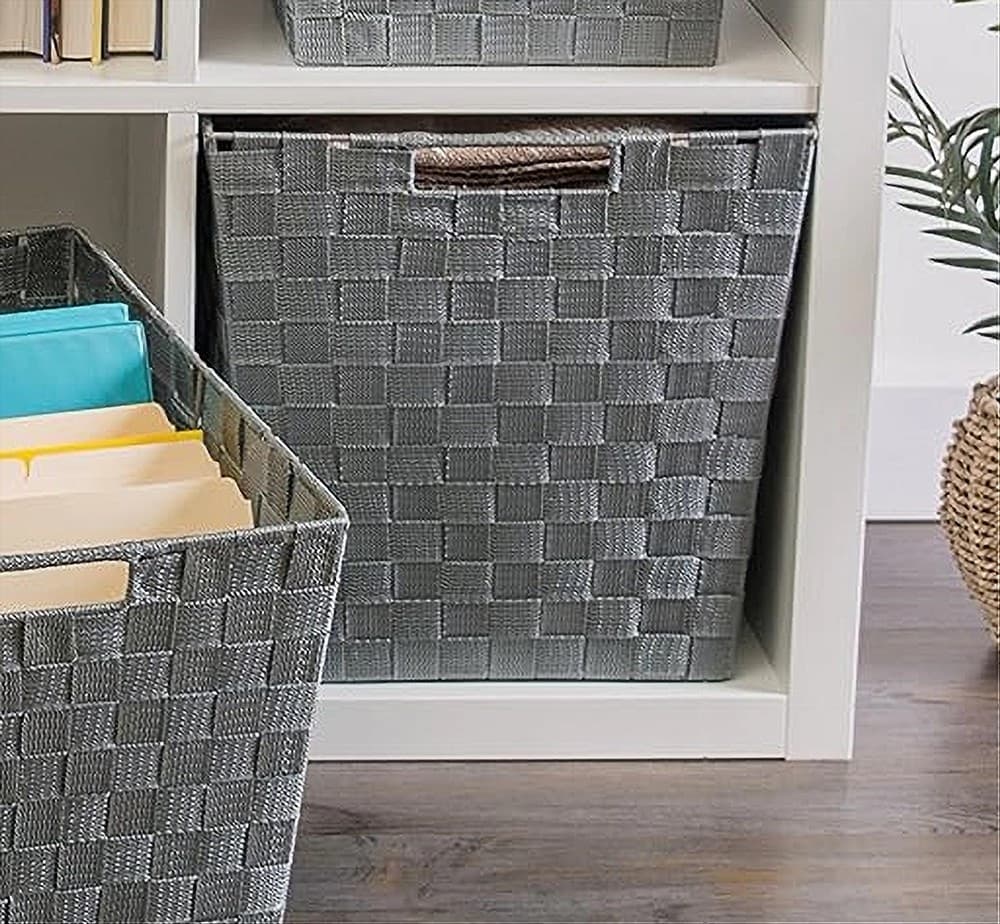 PORTAOGGETTI CESTO IN TESSUTO INTRECCIATO 38X26X25CM MANIGLIE GRIGIO SCURO 79038 - 5