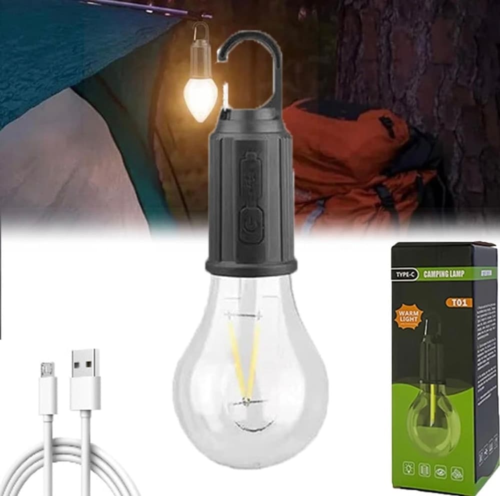 LAMPADA LAMPADINA LED BULBO RICARICABILE 3 W USB GANCIO CAMPEGGIO TENDA CAMPER - 8