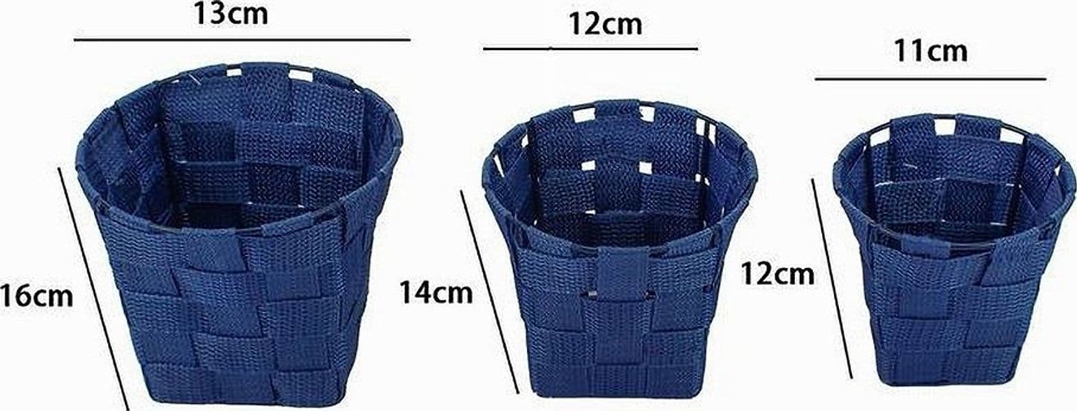 SET 3PZ CESTINI ROTONDI PORTA OGGETTI IN TESSUTO BLU PER BAGNO CASA CUCINA 79046 - 2