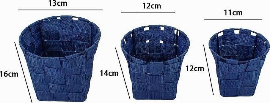 SET 3PZ CESTINI ROTONDI PORTA OGGETTI IN TESSUTO BLU PER BAGNO CASA CUCINA 79046 - 2