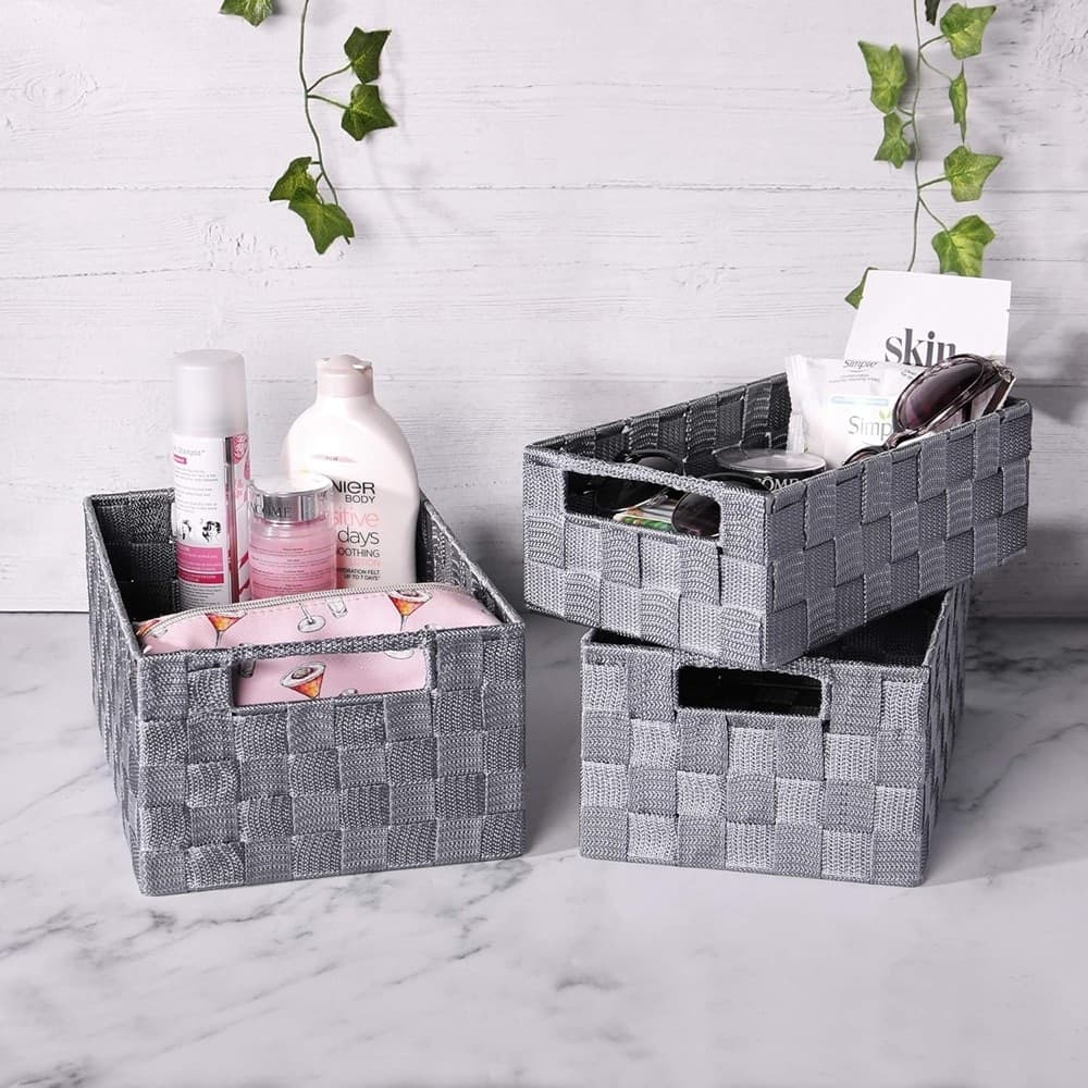 SET 21PZ SCATOLA IN TESSUTO PORTAOGGETTI ORGANIZER CON MANICI GRIGIO CHIARO 79084 - 4
