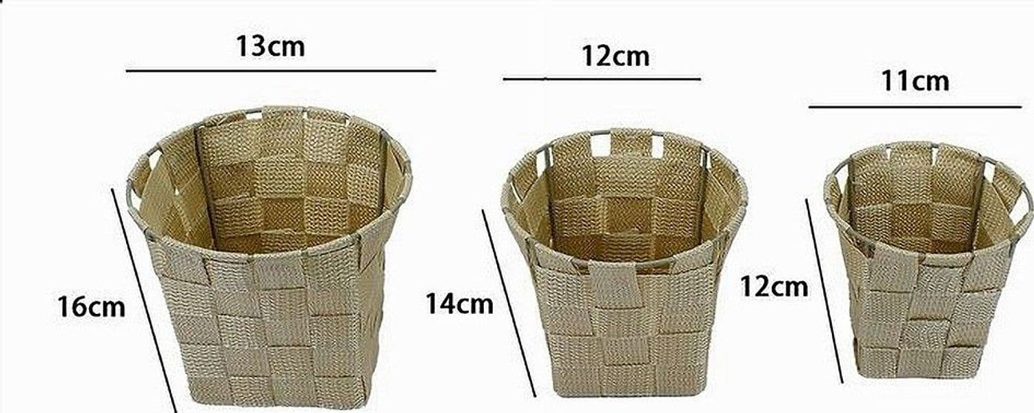 SET 3 CESTINI ROTONDI PORTA OGGETTI IN TESSUTO BEIGE PER BAGNO CASA CUCINA 79045 - 3