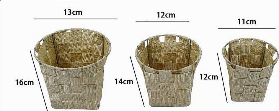 SET 3 CESTINI ROTONDI PORTA OGGETTI IN TESSUTO BEIGE PER BAGNO CASA CUCINA 79045 - 3