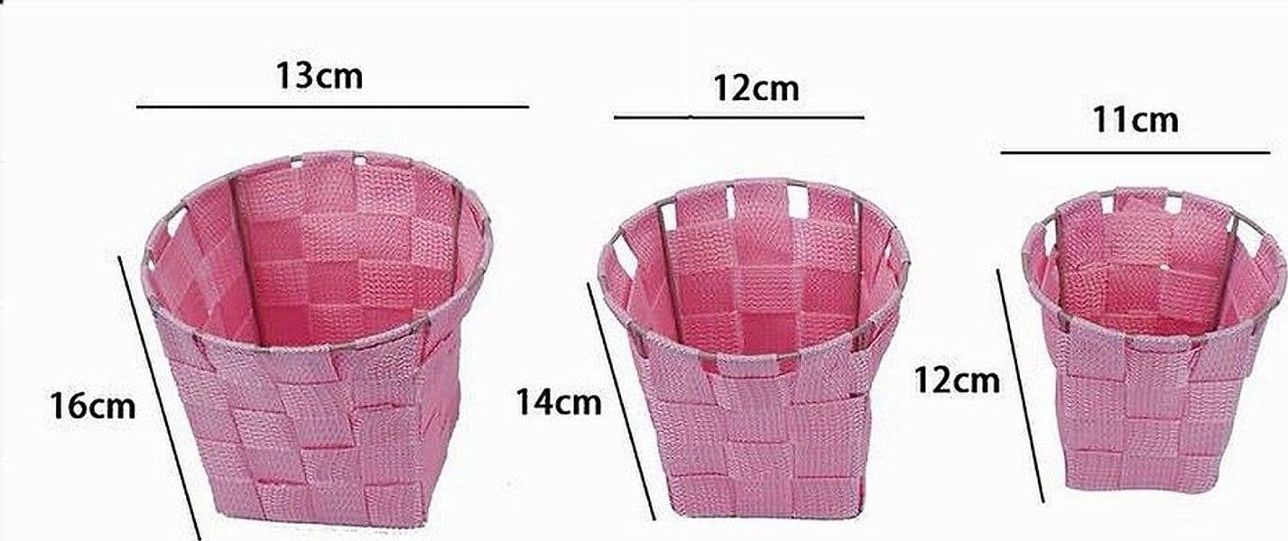SET 3PZ CESTINI ROTONDI PORTAOGGETTI IN TESSUTO ROSA PER BAGNO CASA CUCINA 79047 - 2