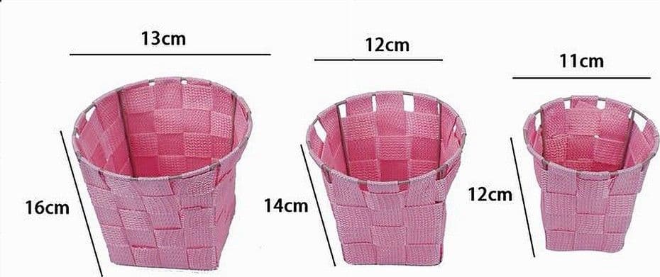 SET 3PZ CESTINI ROTONDI PORTAOGGETTI IN TESSUTO ROSA PER BAGNO CASA CUCINA 79047 - 2