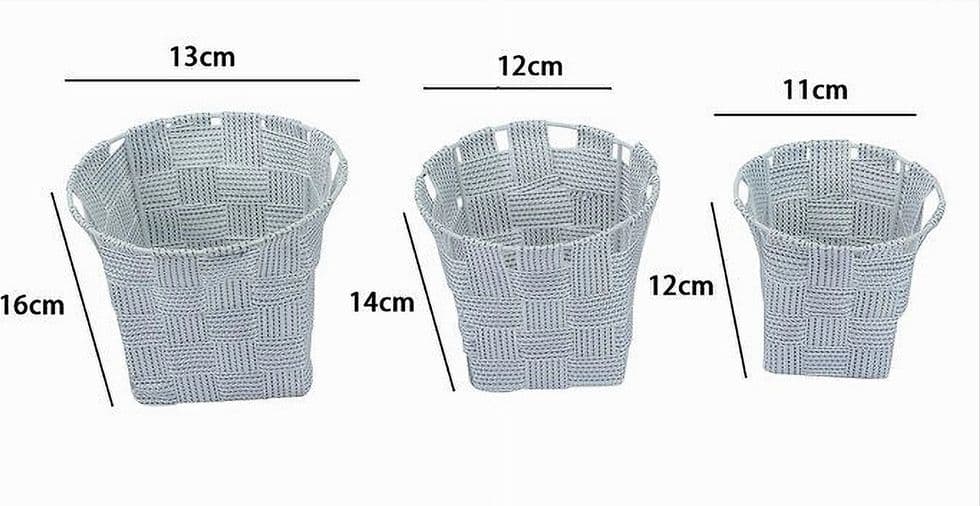 SET 3 CESTINI TONDI PORTA OGGETTI TESSUTO GRIGIO CHIARO BAGNO CASA CUCINA 79042 - 2