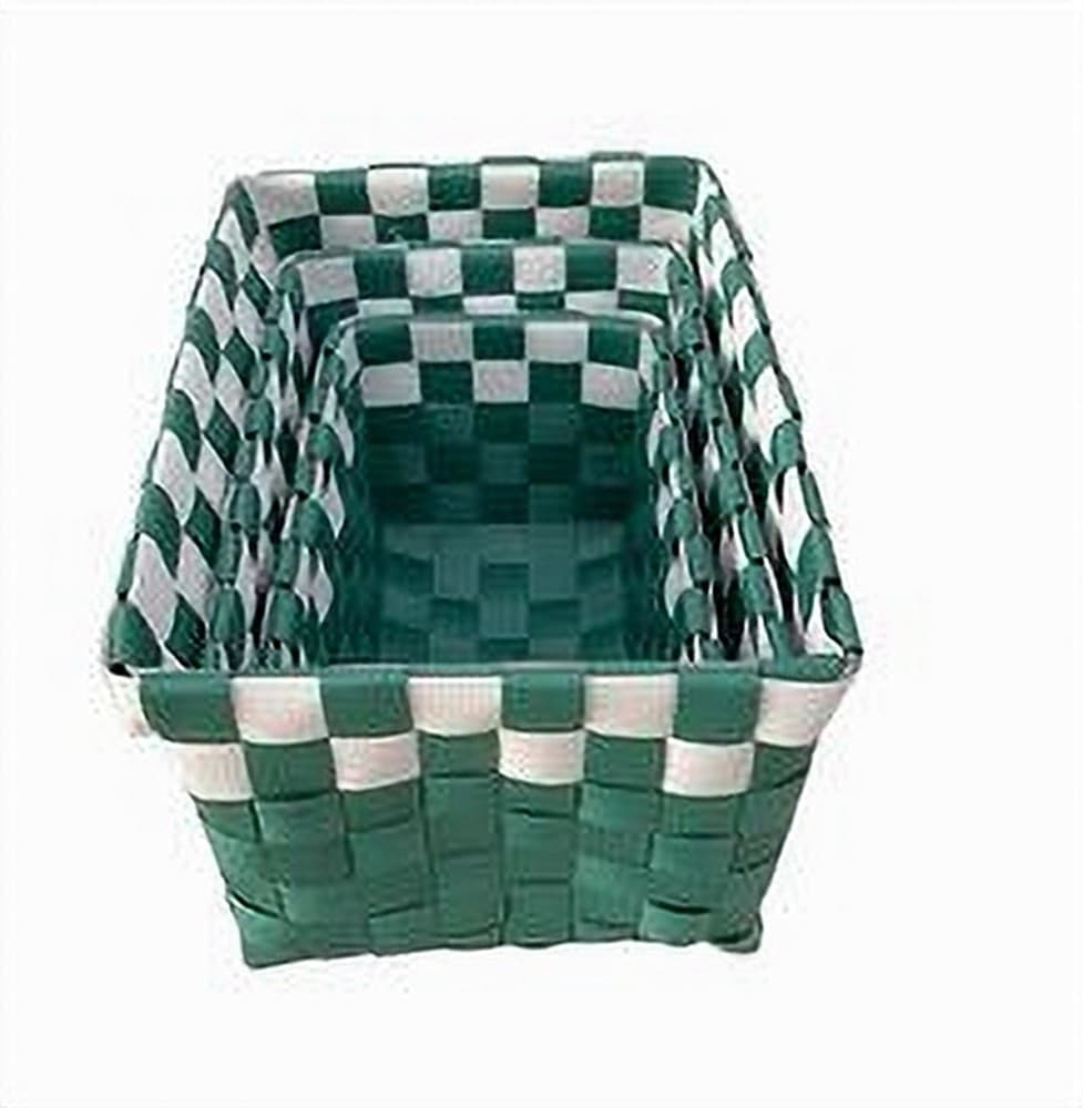 SET 3 CESTINI PORTAOGGETTI ORGANIZER TESSUTO BAGNO RETTANGOLARI VERDE BIANCO 59084 - 3