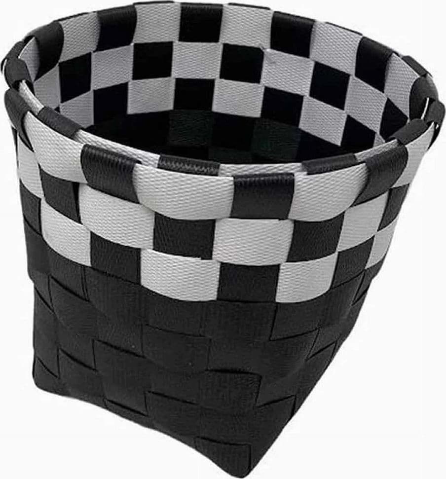 SET 3PZ CESTINI PORTA OGGETTI ORGANIZER TESSUTO BAGNO ROTONDI NERO BIANCO 59073 - 5