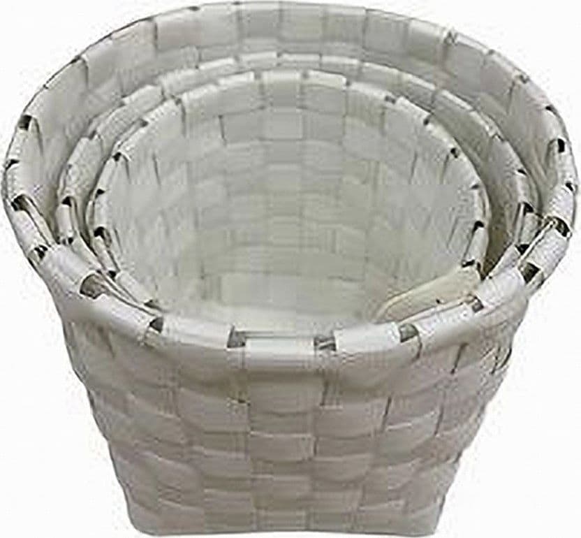 SET 3 PEZZI CESTINI PORTA OGGETTI ORGANIZER TESSUTO BAGNO ROTONDI BIANCO 59074 - 3