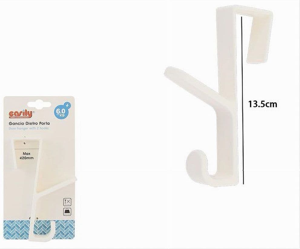 GANCIO DIETRO PORTA DOPPIO APPENDERE ASCIUGAMANI VESTITI BAGNO CASA BIANCO 87020 - 2