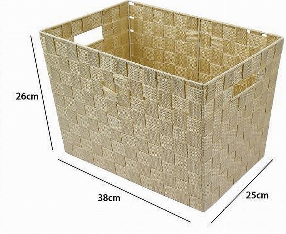 PORTA OGGETTI CESTO IN TESSUTO INTRECCIATO 38X26X25 CM CON MANIGLIE BEIGE 79039 - 2