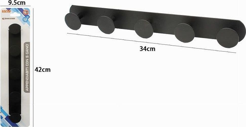 APPENDINO CON 5 GANCI APPENDI PORTA ASCIUGAMANO A 5 POSTI BAGNO CASA NERO 59769 - 2