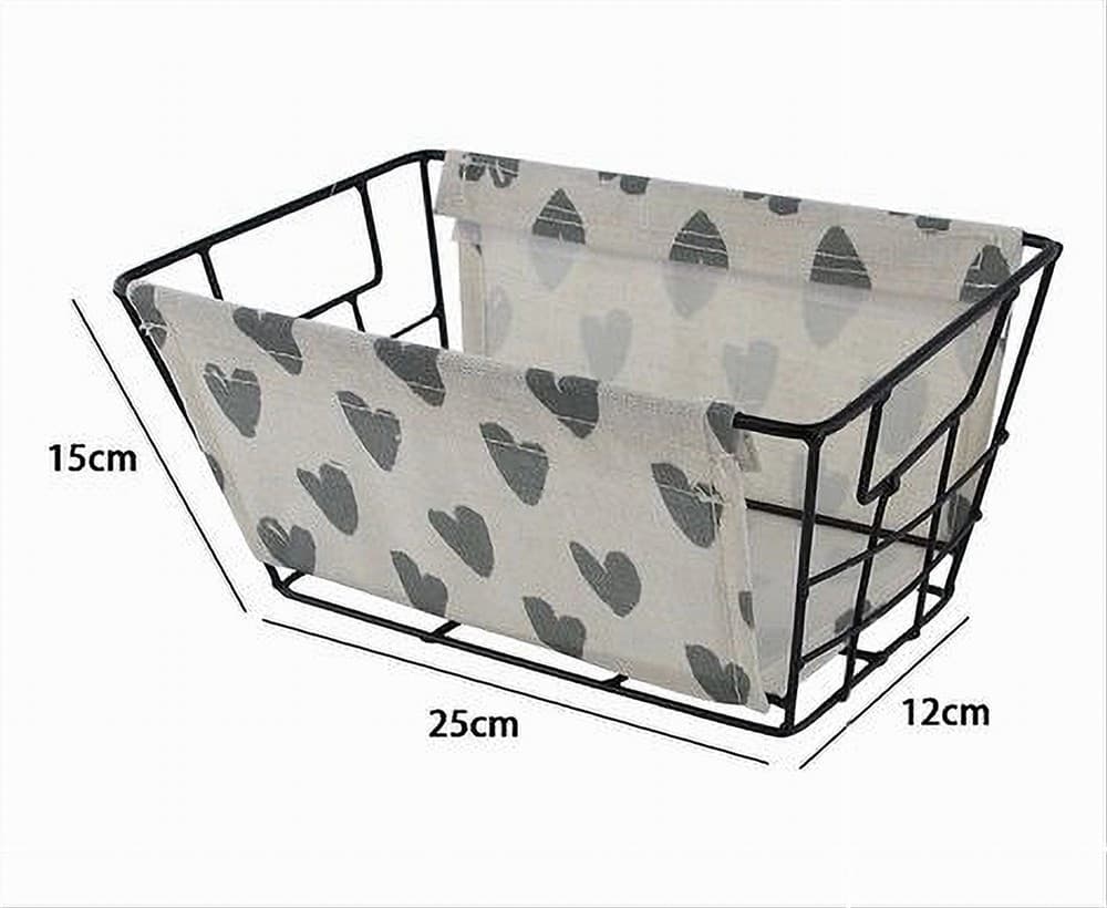 CESTO PORTAOGGETTI IN FERRO TESSUTO STAMPA A CUORI GRIGI MANICI 25X15X12CM 10616 - 2