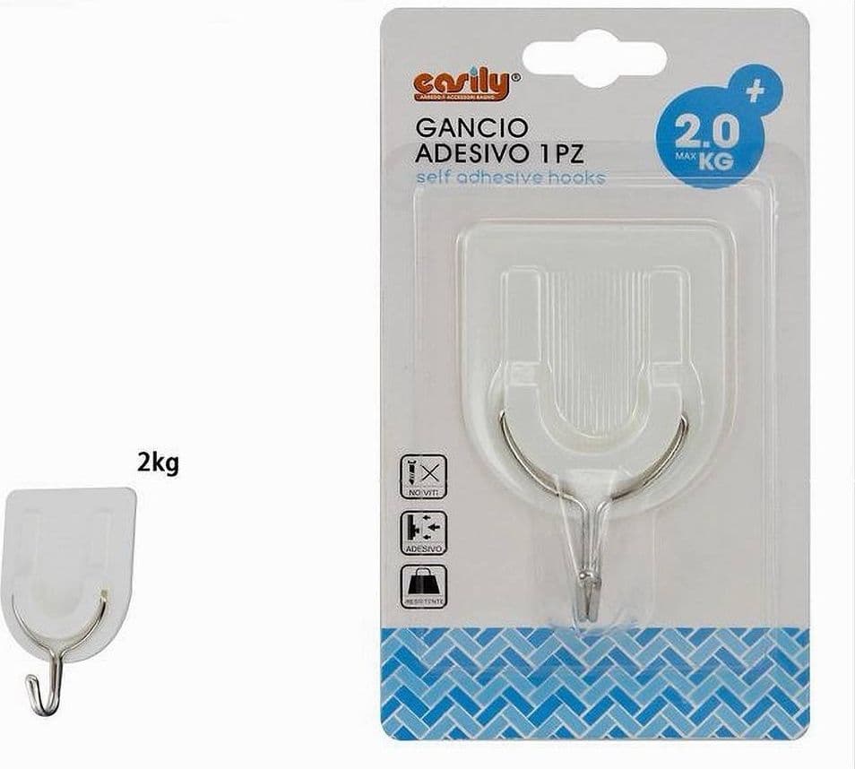 GANCIO ATTACCAPANNI ADESIVO 1 PZ DA PARETE PER LEGNO PORTE FASHION HOOK 59668 - 2