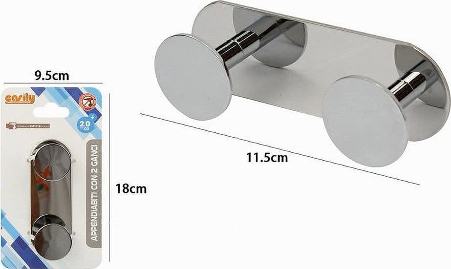 APPENDINO CON 2 GANCI APPENDI PORTA ASCIUGAMANO 2 POSTI BAGNO CASA CROMATO 59761 - 2