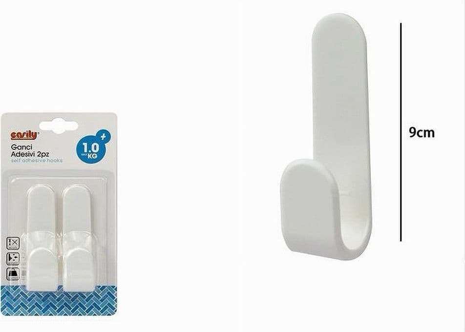 SET 2 PZ GANCI ADESIVI APPENDINI PARETE CASA CUCINA BAGNO ATTACCAPANNI 9CM 79341 - 2