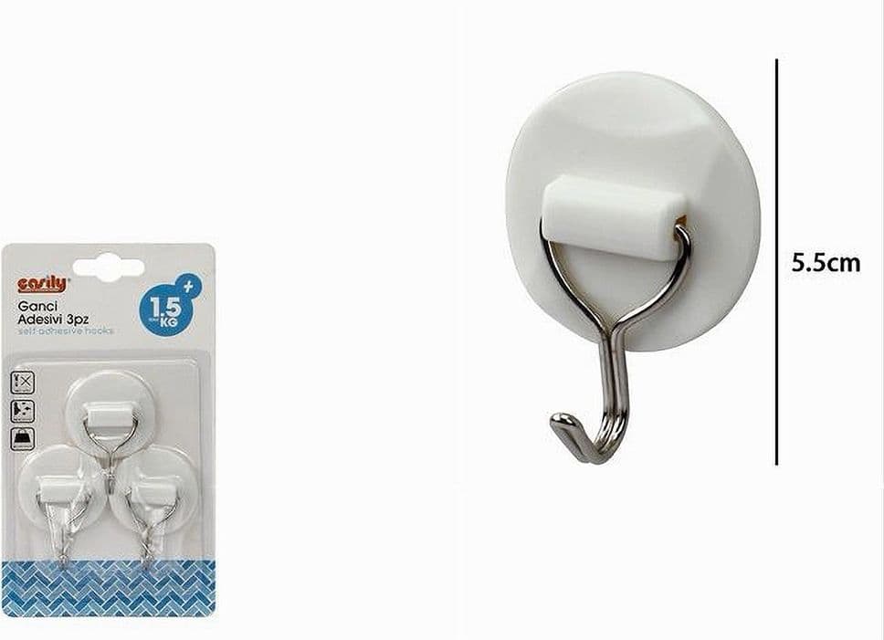 SET 3 GANCI APPENDINI ADESIVI PARETE CASA CUCINA BAGNO ATTACCAPANNI TONDI 79343 - 2
