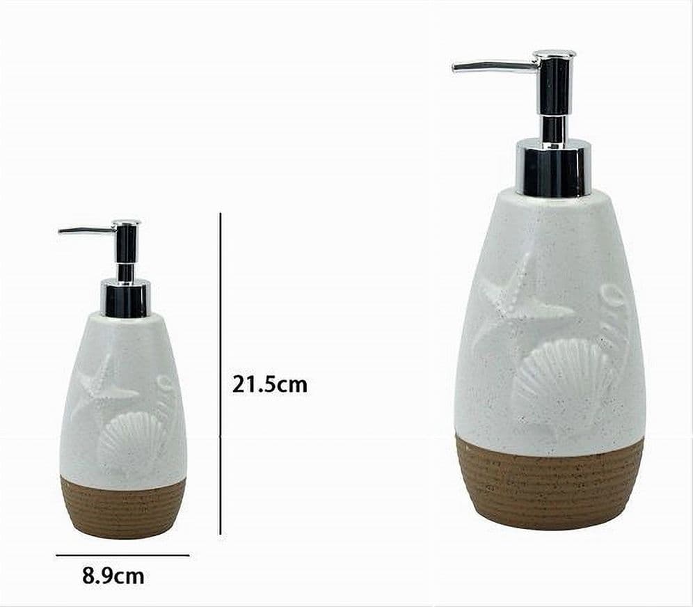 DISPENSER PER SAPONE LIQUIDO BIANCO DECORO MARINO BASE RIGATA MARRONE BAGNO 79268 - 2
