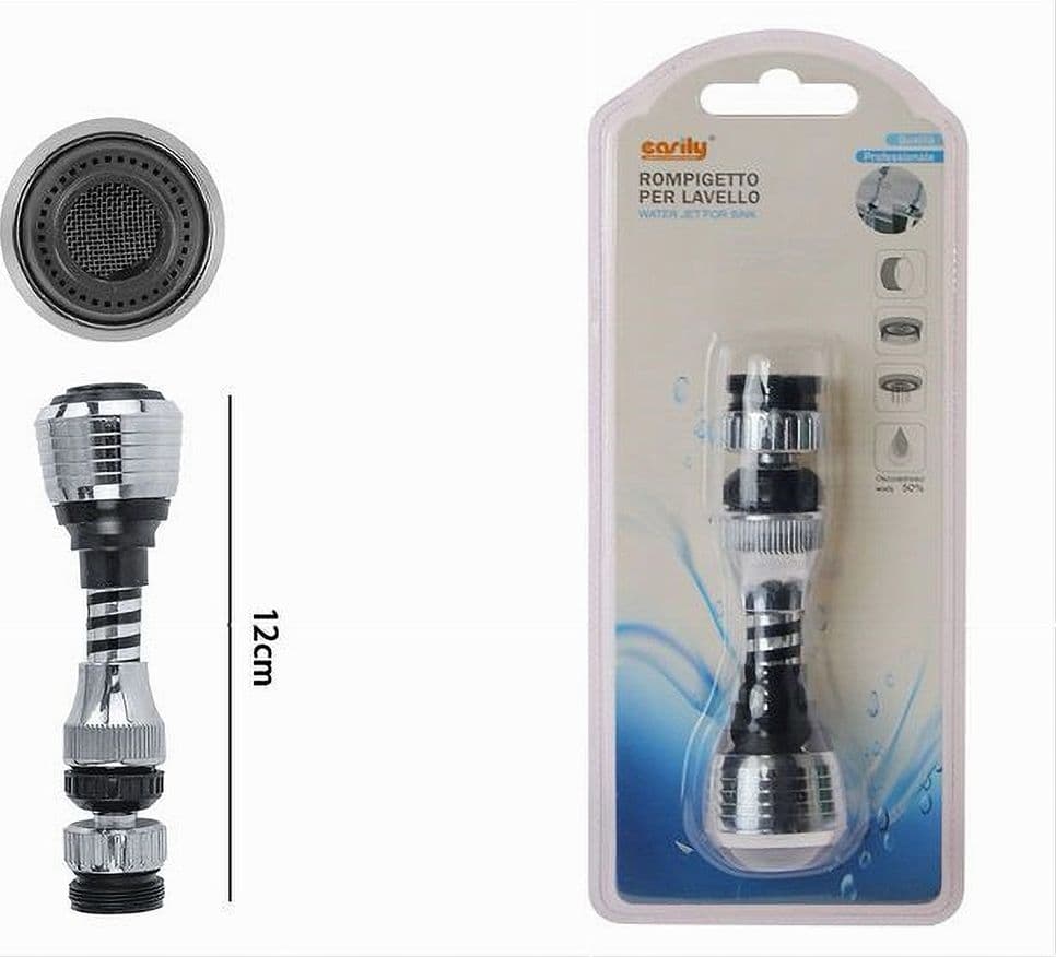 AERATORE ROMPIGETTO RUBINETTO LAVELLO CUCINA CROMATO FILTRO SNODATO 12 CM 69271 - 3