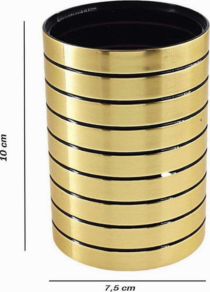 BICCHIERE PORTA SPAZZOLINI DA DENTI ORO A RIGHE STILE MODERNO ARREDO BAGNO 10386 - 3